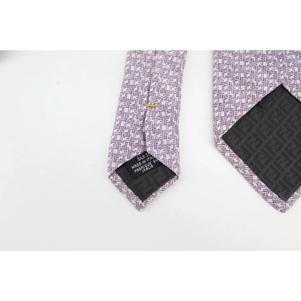 Fendi Tie Mens Purple FF Monogram Zucca 100% Silk Made In Italy Luxury Necktie